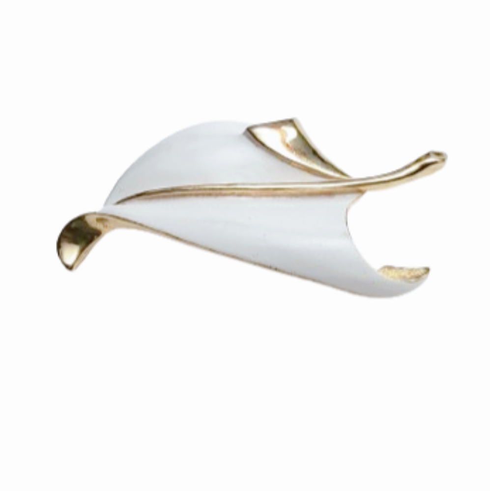 Vintage Torino White Enamel with Gold Brooch